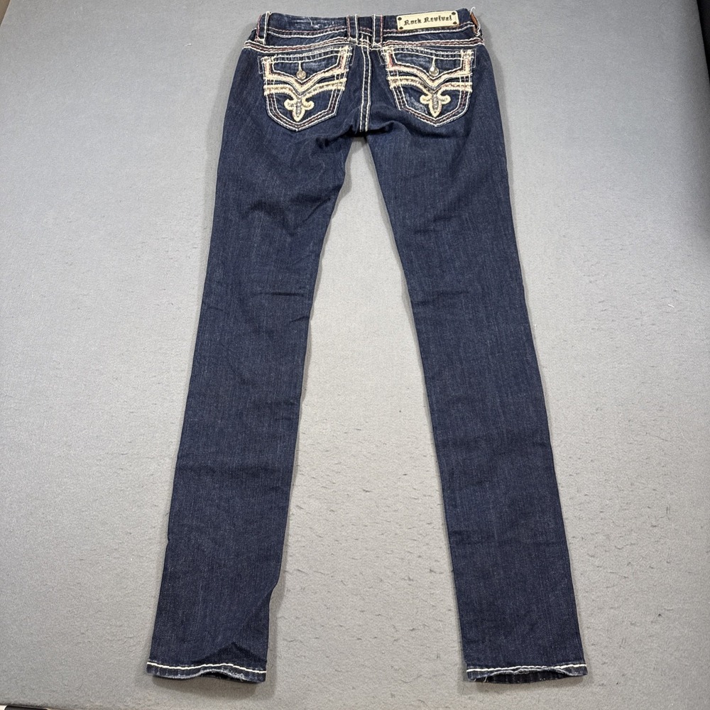 Rock Revival Womens 2633Luz Skinny Dark Wash Rhinestone Jeans MULTI THICK STITCH